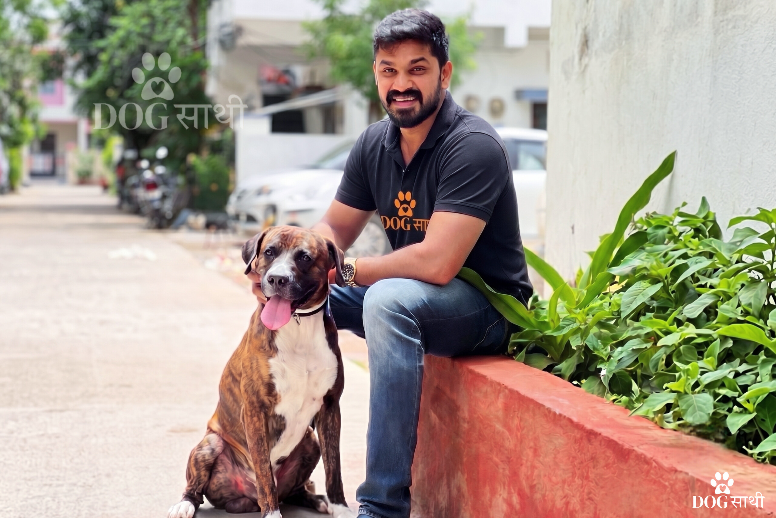 Professional dog walker from Dog Sathi walking a dog during a daily exercise session in Rohini, Delhi
